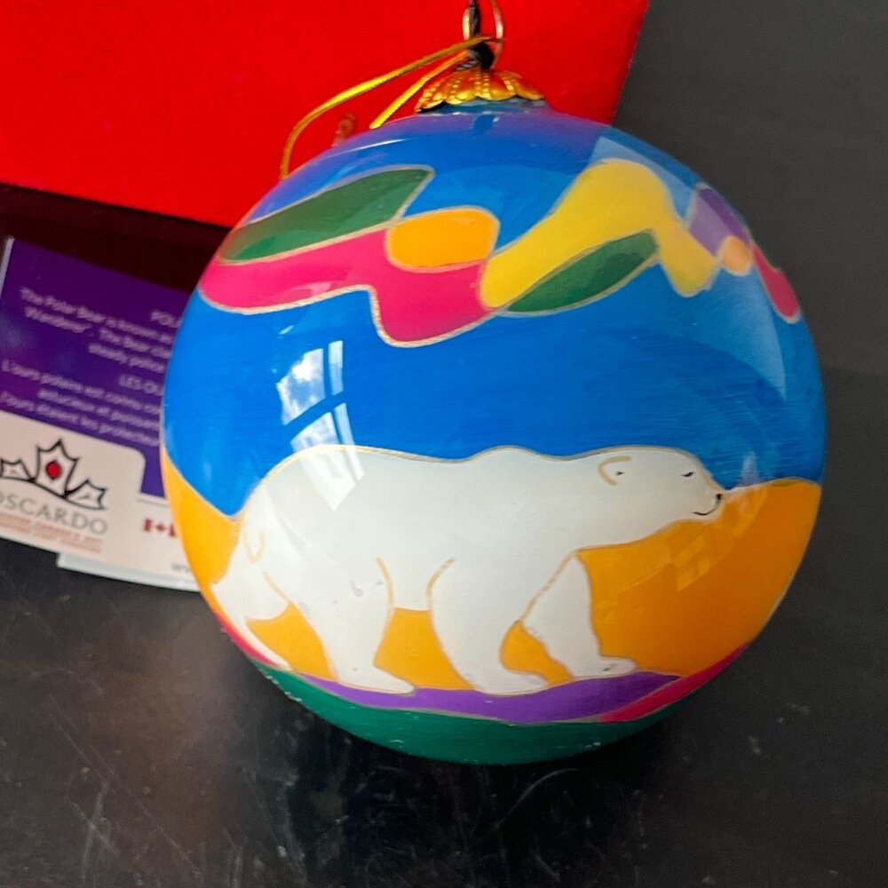 Polar Bear Christmas Ornament By Dawn Oman With Red Gift Box NWT
